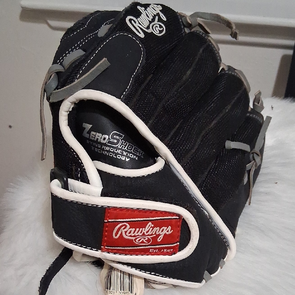 Rawlings Black and White Baseball Glove with Red Logo
